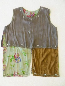 Tienda Ho Boho Lagenlook 2-Layer 5-Fabric Embroidery Shisha Mirror Top OS 46"B - Picture 1 of 1