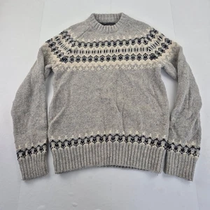 H&M Jumper Medium Grey Men's Wool Blend Fair Isle Winter - Picture 1 of 8