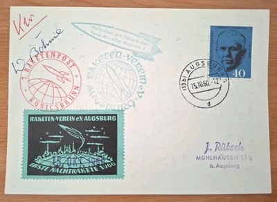 Karte 1. Raketenpost Königsbrunn Erste Nachtrakete 1960 Sonderstempel Augusta I. - Bild 1 von 4