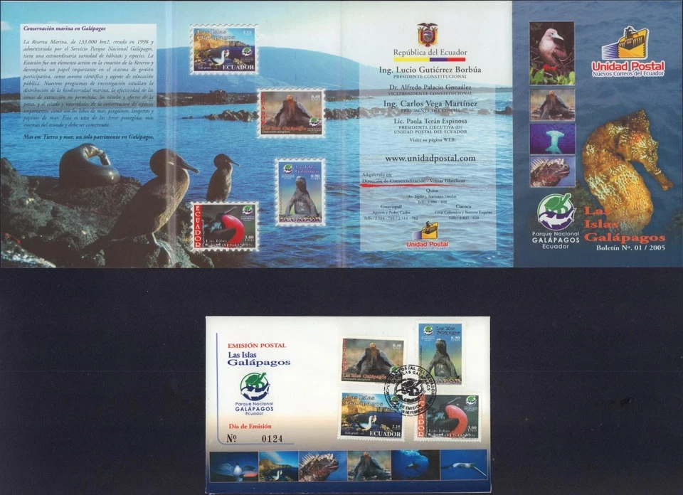 GALAPAGOS ISLANDS ECUADOR 2005 FDC COVER + BULLETIN 1720-1723 IGUANA FREGATA - Image 1 of 1