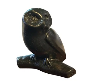 Vintage Owl Sculpture Statue Black Marble T. Earl Devon Zenstone Bird Art Figure - Picture 1 of 19