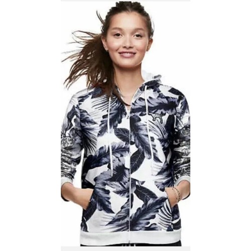 UNDERCOVER Giacca ROSA Victorias Secret piccola logo Bling stampa palma tropicale zip cappuccio