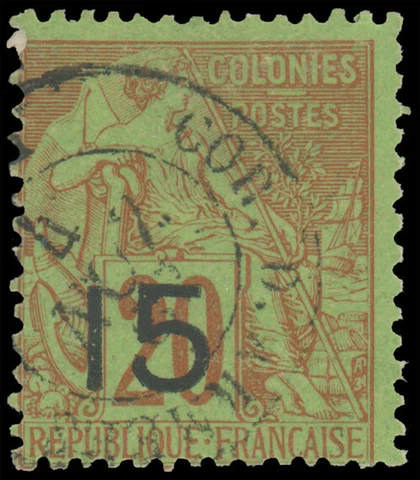 SENEGAL 1887 15c on 20c RED ON GREEN USED #24 town cancel signed J F Brun $160.0 Cover