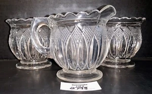 US Glass Sugar Creamer Jam Set #20035 Diamonds Pointed Ovals EAPG 1898 Antique - Picture 1 of 13