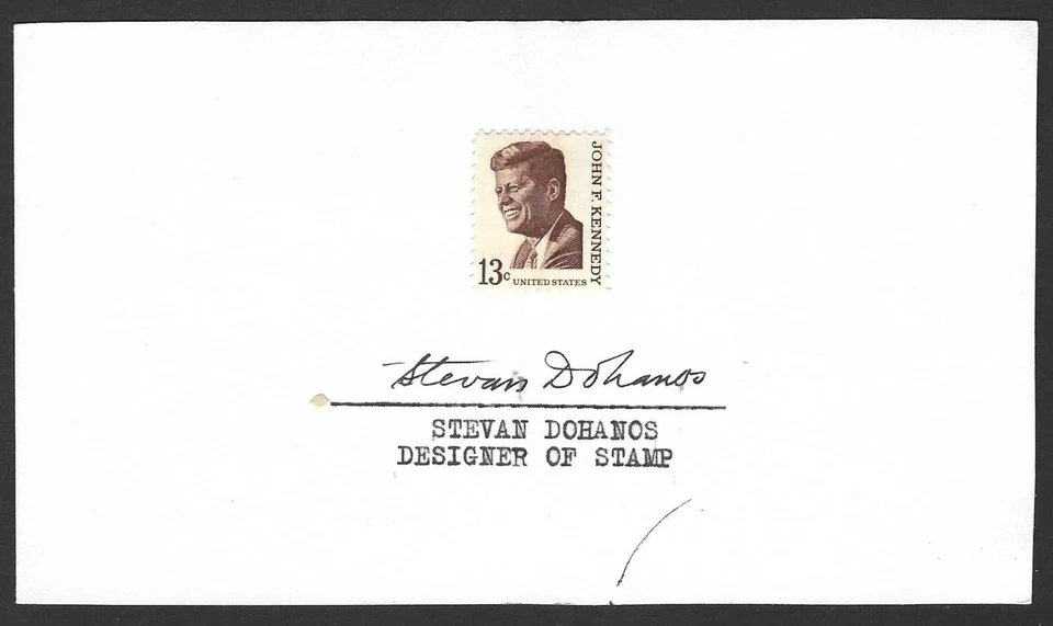US 1978 AUTOGRAPH DESIGNER OF THE 13-CENT JOHN KENNEDY STAMP STEVEN DOMANOS - Image 1 of 1