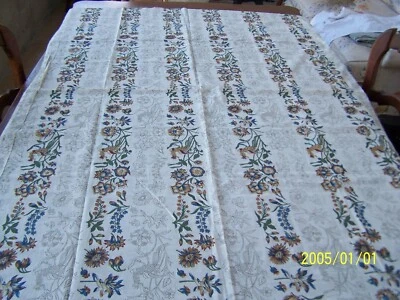 Coupon de tissu ancien en voile de coton. Fleurs bleues. Superbe. Réf n°21 - Photo 1/4