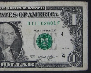 2013 $1 (ONE DOLLAR) - NOTE - SERIAL NUMBER - LOW SUM - Picture 1 of 3