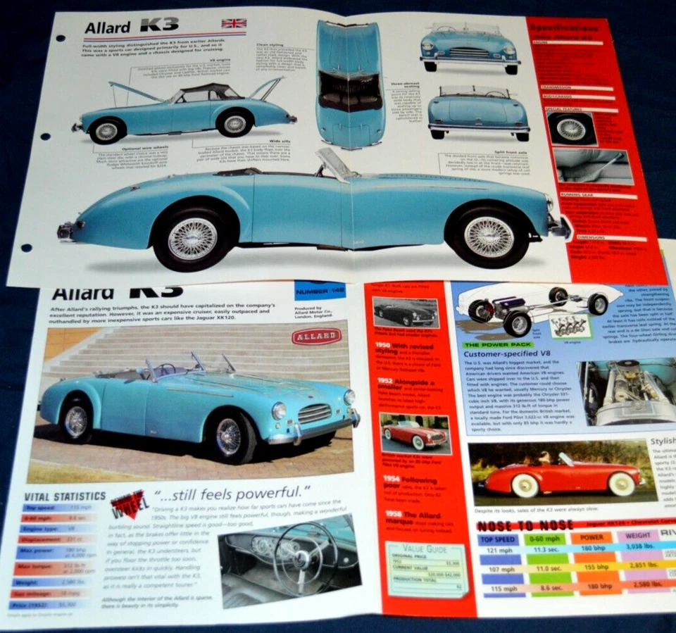 Folleto póster original Allard K3 1953 información especificaciones vintage 53 K 3 Foto 1 de 1