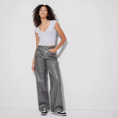 Wild Fable High Rise Baggy Jeans Denim Wide Leg Silver Metallic Wash NWT - Image 1 of 4