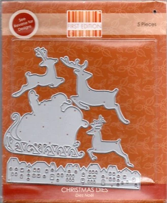 Trimcraft / First Edition * 5 piece metal die set * Reindeer & Santa flying - Image 1 of 2