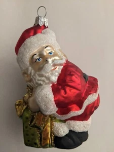 Vidrio Soplado Papá Noel con Regalos Regalos Adorno Brillo 4.5" - Imagen 1 de 8