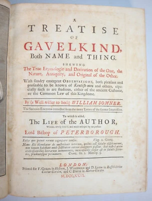 1726 Treatise of Gavelkind Etymologie Common Law KENT by W SOMNER 2nd Edition - Image 1 of 4