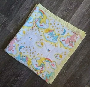 1983 Care Bears Baby Swaddle Crib Blanket 43X46 Rainbow Hearts Night Sun retro - Picture 1 of 15