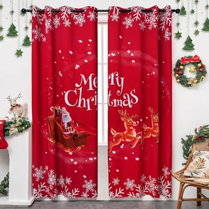 Christmas Curtains for Living Room, Xmas Santa Claus Print Pattern Blackout Curt - Picture 1 of 8