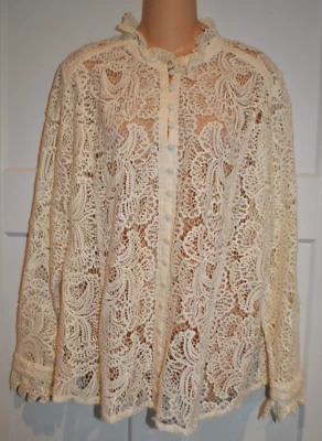 SOFT AROUND Marfil Crochet Encaje Botón Frontal Top Talla 1X Excelente Foto 1 de 4
