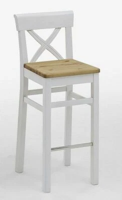Bar-hocker Sitzhöhe 75cm 2farbig weiß Kiefer holz Bistro hoch stuhl mit lehne - Bild 1 von 4