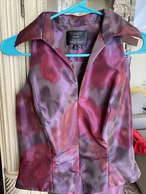 Carmen Marc Valvo 系列 2 件套上衣和 A 字长裙丝绸 4 码全新 — 第 1/4 张图片