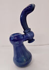 Glass Pipe Bubbler Smoking Tobacco 8.25&quot; Left Carb Frit Blues