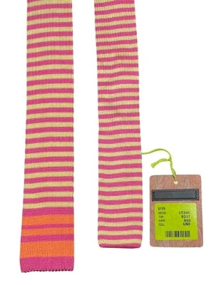 Etro Milano Silk Knit Tie Italy Pink / Taupe / Orange Striped New Tag $185 - Image 1 of 4