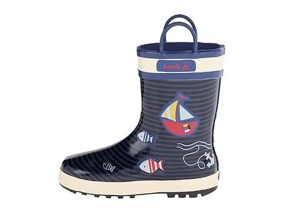 Дождевые ботинки 100% водонепроницаемые парусники и рыба KAMIK темно-синие/белые для мальчиков размер 10 - Изображение 1 из 4
