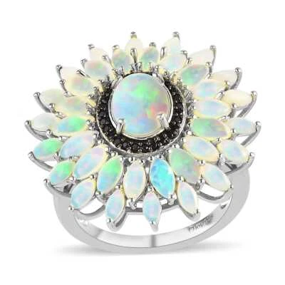 Anillo australiano de ópalo blanco y espinela negra de 3,10 quilates placa de platino talla 6 Foto 1 de 4