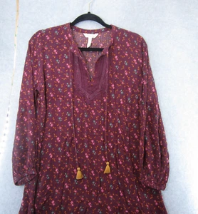 Matilda Jane Kleid Tunika Damen Medium Langarm Viskose Blumen Boho Burgund - Bild 1 von 14