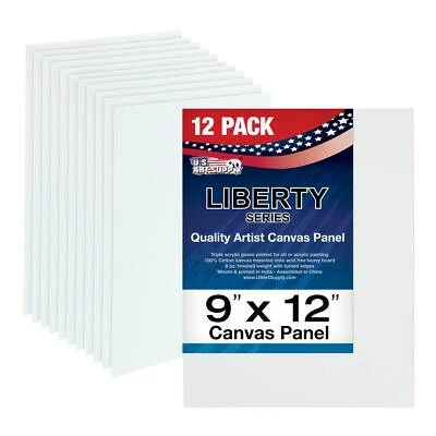 Blank Cotton Canvas Panels 9"x12" 12 PK Mounted Art Boards Paint Supplies Craft - Image 1 of 4