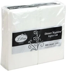 Premium White Dinner Party Napkins 1/8 Fold Disposable 2-Ply Value Pack of 100 - Picture 1 of 13