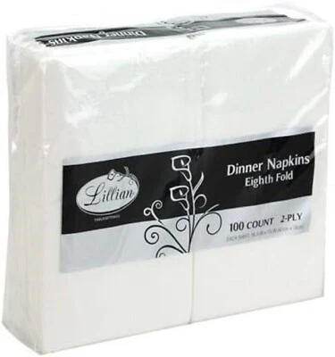 Premium White Dinner Party Napkins 1/8 Fold Disposable 2-Ply Value Pack of 100 - Image 1 of 4