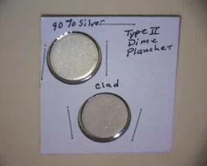 ROOSEVELT DIME 🌟90% SILVER PLANCHET🌟 & A Clad Dime PLANCHET " BOTH TYPE 2 - Picture 1 of 7