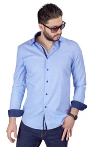 Slim Fit Men's Dress Shirt Bow Tie Print Contrast Trim Details Cotton AZAR MAN - Picture 1 of 30