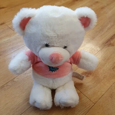 Card Factory White Teddy Bear Soft Toy Plush Comforter Pink Top Caterpillar 10" - Image 1 of 4