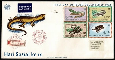 SG32 INDONESIA 1966 FDC Reptiles dirigidos a Países Bajos Foto 1 de 3