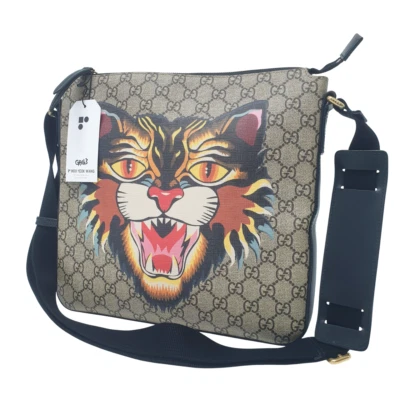 Bolsa carteiro GUCCI GG Supreme Angry Cat 473886 marrom garantida genuína GA163 - Imagem 1 de 4