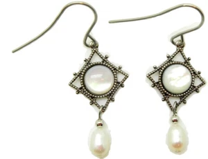 New Silver Forest Mother of Pearl and Dangle Bead Dangle Earrings Surgical Steel - Picture 1 of 1