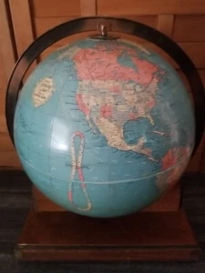 Vtg Replogle 12" Globe Removable With Wood Bookshelf Stand Base - Picture 1 of 15