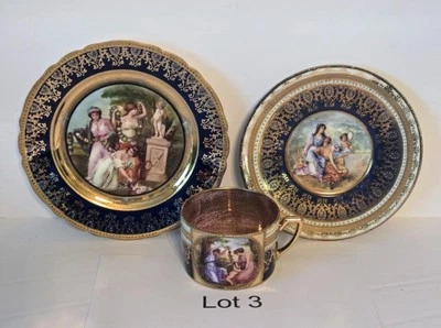 Antigo copo/pires/prato azul Royal Vienna "Colmeia" Áustria 1800's - Imagem 1 de 4