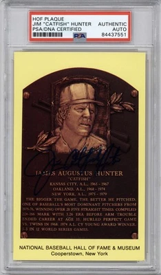 Jim Catfish Hunter Yellow HOF Postcard Plaque PSA/DNA Auto Signed Enca ID:346533 - Image 1 of 2