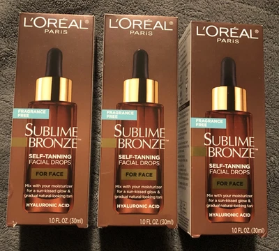 New Lot Of 3 Loreal Sublime Bronze Self Tanning Face Drops 30mlx3 Hyaluronic - Image 1 of 3