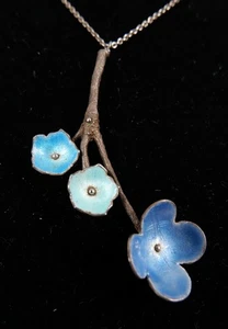 HERRLICHER STERLINGSILBER DESIGNER PH EMAILLE KIRSCHBLÜTENBAUM ANHÄNGER HALSKETTE - Bild 1 von 7