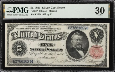 Fr. 267. 1891 $5 Silver Certificate. PMG Very Fine 30. - Image 1 of 2