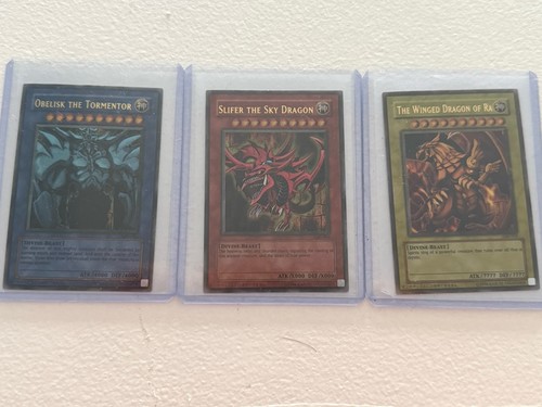 Yu-Gi-Oh Egyptian God Card Set ULTRA RARE- GBI-001, 002, 003. HGA 9.5