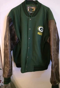 Carl Banks G-III G3 Green Bay Packers Leather Bomber Jacket Coat Men’s Size L - Picture 1 of 9