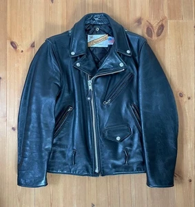 Schott USA 80s Leather Rider Jacket Men size 34 Black Quilted Lining - Picture 1 of 13