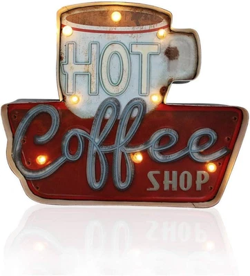 Cartello Retrò, Luminoso, per Bar E Caffetterie, Vintage, Insegna in Metallo, Ar - Immagine 1 di 4