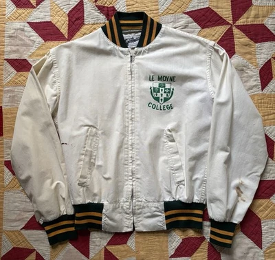 Chaqueta deportiva vintage años 60 algodón con cremallera Le Moyne College pequeña como está Foto 1 de 4