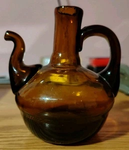 Vintage • 1960s Amber Glass Cruet Teapot • Handblown Glass - Picture 1 of 5