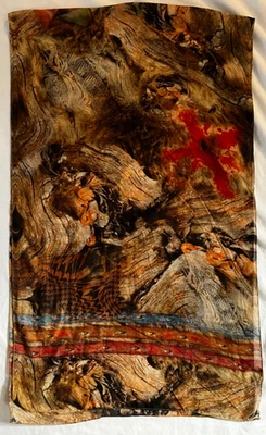 Cachecol xale Chico’s marrom caramelo com ferrugem e detalhes azuis envoltório 22 X 72” - Imagem 1 de 4