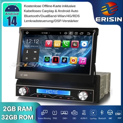 8-Kern Android 14 Autoradio GPS Navi DAB+CarPlay WiFi Bluetooth 5.0 OBD2 DSP RDS - Bild 1 von 4