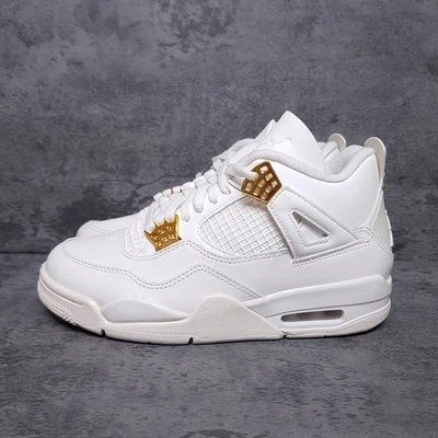 NIKE Air Jordan 4 AJ4 Metálico Dorado Zapatos Mujer 7 AQ9129-170 Blanco Foto 1 de 4